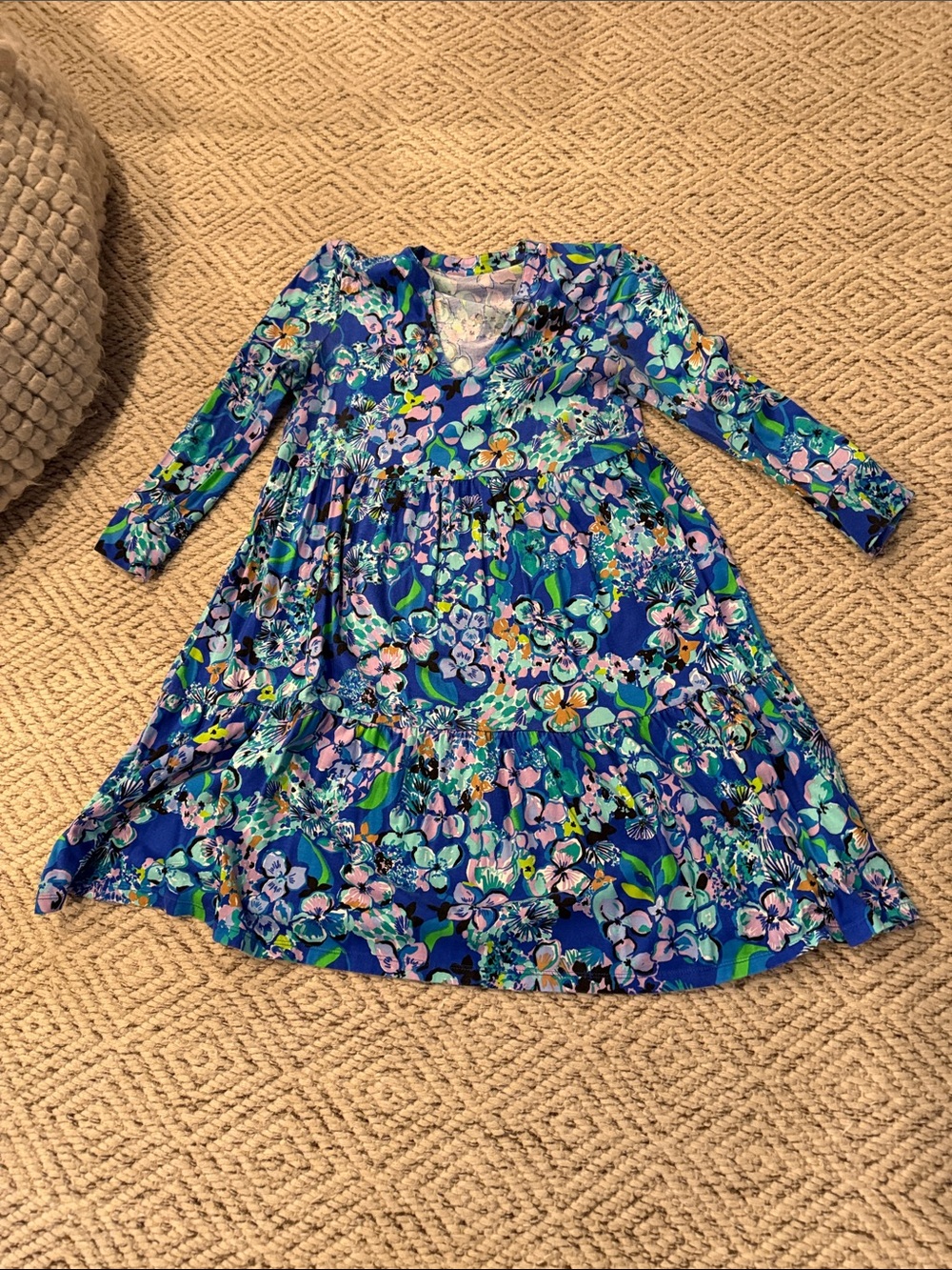 Lilly Pulitzer Blue Floral Long-Sleeve Midi Dress
